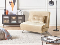 Beliani Single Sofa Bed Farris Velvet Sand Beige - thumbnail 2