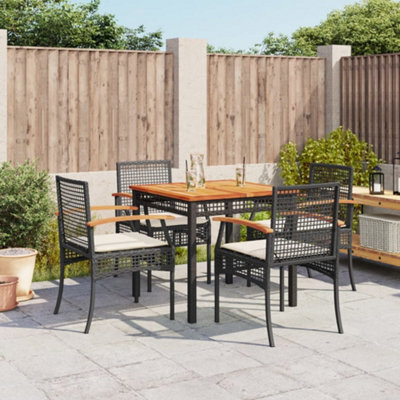 Walplus 5 Piece Garden Outdoor Dining Set Suitable For Backyard, Patio With Cushions Black Poly Rattan - image 1