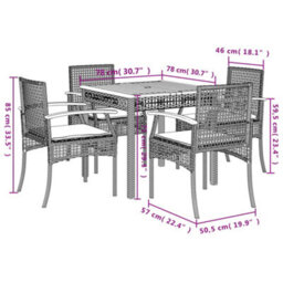 Walplus 5 Piece Garden Outdoor Dining Set Suitable For Backyard, Patio With Cushions Black Poly Rattan - thumbnail 8