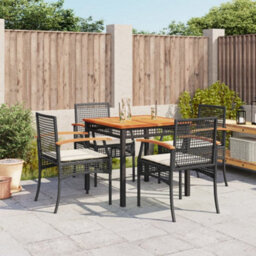 Walplus 5 Piece Garden Outdoor Dining Set Suitable For Backyard, Patio With Cushions Black Poly Rattan