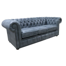 Chesterfield Handmade 3 Seater Devil Grigio Aniline Blue Leather Sofa In Stock - thumbnail 2