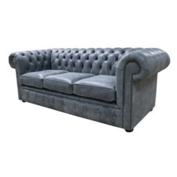 Chesterfield Handmade 3 Seater Devil Grigio Aniline Blue Leather Sofa In Stock - thumbnail 3