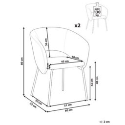 Beliani Set Of 2 Dining Chairs Blakely Fabric Off-White - thumbnail 3