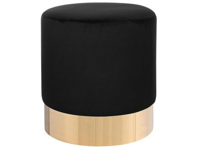 Beliani Living Velvet Round Footstool In Black Velvet With Gold Base, W39 X D39 X H40Cm - image 1