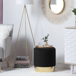 Beliani Living Velvet Round Footstool In Black Velvet With Gold Base, W39 X D39 X H40Cm - thumbnail 2