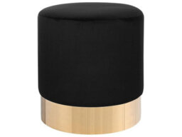 Beliani Living Velvet Round Footstool In Black Velvet With Gold Base, W39 X D39 X H40Cm - thumbnail 1