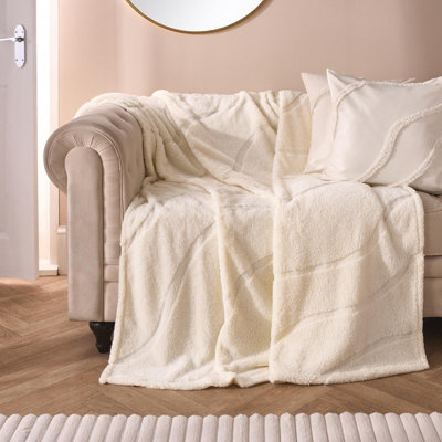 Ohs Tufted Contour Throw Teddy Fleece Blanket Winter Soft Warm Bedspread, Ivory - 125 X 150 Cm - image 1
