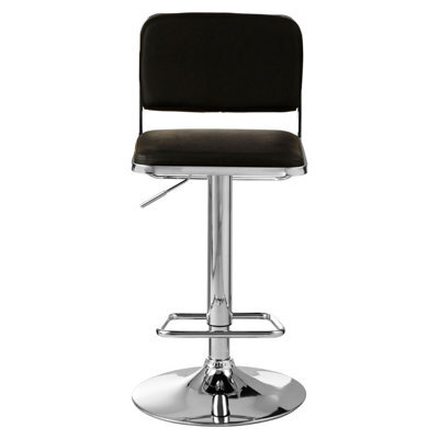 Orsina Black Seat And Chrome Base Bar Stool, Adjustable Height Kitchen Bar Stool, Footrest Swivel Barstool - image 1