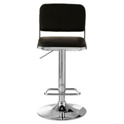 Orsina Black Seat And Chrome Base Bar Stool, Adjustable Height Kitchen Bar Stool, Footrest Swivel Barstool - thumbnail 1