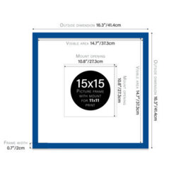 "15X15"" Blue Picture Frame - 15X15"" Square Frame With 11X11"" Mount For 15X15""/11X11"" Pictures Art Deco Style Room Decor, 1 Pack" - thumbnail 2