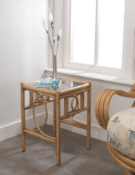 Desser Madrid Light Oak Natural Rattan Lamp Table With Glass Top Real Cane Wicker Side Table - H59Cm X W41Cm X D41Cm - thumbnail 2