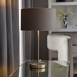 Valuelights Charles Brushed Chrome Table Lamp With Grey Velvet