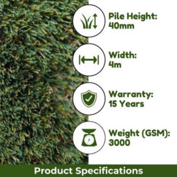 "Premership 40mm Artificial Grass, Premium Outdoor Artificial Grass, Pet-Friendly Fake Grass-3M(9'9"") X 4M(13'1"")-12M²" - thumbnail 3