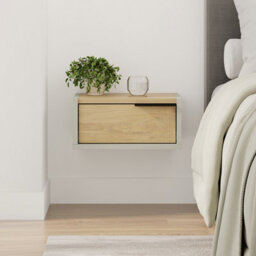Decortie Eco Floating Bedside Table W/drawer Modern Nightstand Wall-Mounted Space Saver Metal Handle Bedroom Ash Green, Oak - thumbnail 6