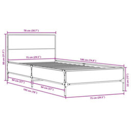 Berkfield Bed Frame Without Mattress Grey Sonoma 75X190 Cm Small Single - thumbnail 9