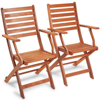 Vonhaus Wooden Garden Chairs Set Of 2, Folding Outdoor Armchairs, Weather Resistant Acacia Wood & Teak Oil, Cannes - image 1