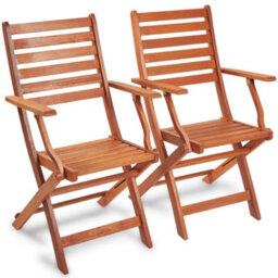 Vonhaus Wooden Garden Chairs Set Of 2, Folding Outdoor Armchairs, Weather Resistant Acacia Wood & Teak Oil, Cannes