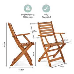 Vonhaus Wooden Garden Chairs Set Of 2, Folding Outdoor Armchairs, Weather Resistant Acacia Wood & Teak Oil, Cannes - thumbnail 9
