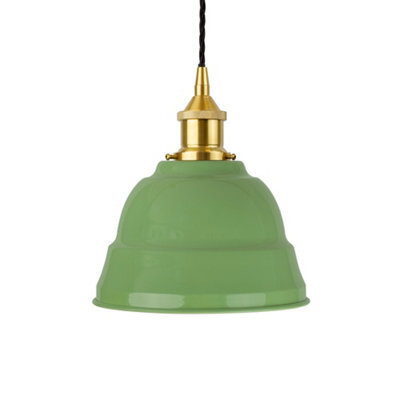 Mint Green Lincoln Painted Dome Pendant Light With Polished Brass Lamp Holder And Black Twisted Cable - Se Home - image 1