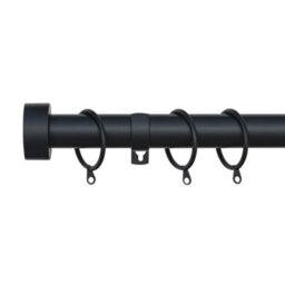 A.unique Home Stud End Metal Extendable Curtain Pole With Rings And Fittings (25/28mm) - Matte Black, 120Cm - 220Cm Approx - thumbnail 1