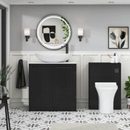 Royal Bathrooms Royal Bathroom Elmore 800mm Matt Nocturne Black Freestanding Bathroom Vanity Unit 2 Door Plain White Worktop With Cesar Basin - thumbnail 5