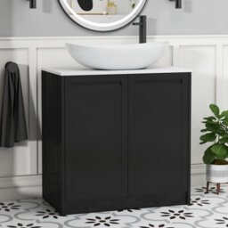 Royal Bathrooms Royal Bathroom Elmore 800mm Matt Nocturne Black Freestanding Bathroom Vanity Unit 2 Door Plain White Worktop With Cesar Basin - thumbnail 1