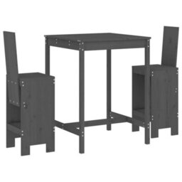 Berkfield 3 Piece Garden Bar Set Grey Solid Wood Pine - thumbnail 2