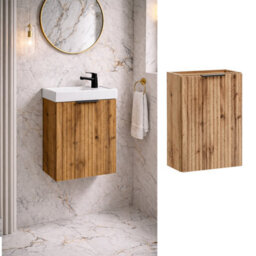Impact Furniture Cloakroom Vanity Unit Small Bathroom Oak Wall Cabinet Slimline Narrow Ribbed Fluted 400mm Adel - thumbnail 1