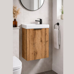 Impact Furniture Cloakroom Vanity Unit Small Bathroom Oak Wall Cabinet Slimline Narrow Ribbed Fluted 400mm Adel - thumbnail 6