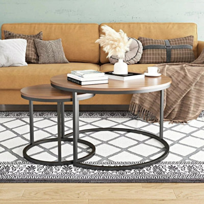 Set Of 2 Nesting Coffee Tables Round Stacking Sofa Side Tables For Living Room - image 1