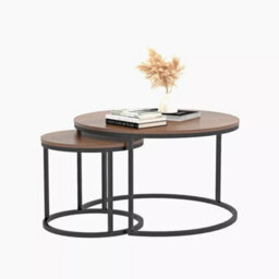 Set Of 2 Nesting Coffee Tables Round Stacking Sofa Side Tables For Living Room - thumbnail 2
