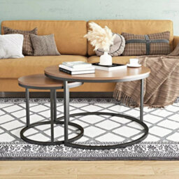 Set Of 2 Nesting Coffee Tables Round Stacking Sofa Side Tables For Living Room - thumbnail 1