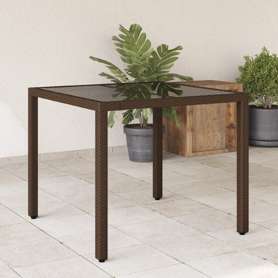 Walplus Garden Table With Glass Top Brown 90X90X75 Cm Poly Rattan - image 1