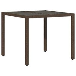 Walplus Garden Table With Glass Top Brown 90X90X75 Cm Poly Rattan - thumbnail 6