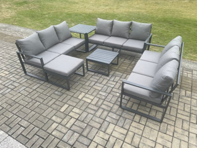 Fimous Aluminium 10 Seater Outdoor Garden Furniture Set Patio Lounge Sofa With Coffee Table Side Table Big Footstool - image 1