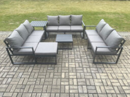 Fimous Aluminium 10 Seater Outdoor Garden Furniture Set Patio Lounge Sofa With Coffee Table Side Table Big Footstool - thumbnail 2