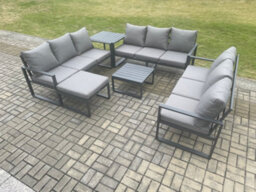 Fimous Aluminium 10 Seater Outdoor Garden Furniture Set Patio Lounge Sofa With Coffee Table Side Table Big Footstool - thumbnail 1