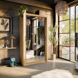 Arte Lux Xix - Stylish Mirrored Sliding Door Wardrobe (H2150mm W1200mm D600mm) With Customisable Interior Layout - Oak Shetland - thumbnail 1