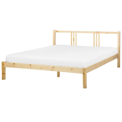 Beliani Bed Pine Wood Vannes 160 X 200 Cm (Eu King Size) Light Brown - image 1