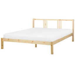 Beliani Bed Pine Wood Vannes 160 X 200 Cm (Eu King Size) Light Brown - thumbnail 1
