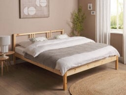 Beliani Bed Pine Wood Vannes 160 X 200 Cm (Eu King Size) Light Brown - thumbnail 2