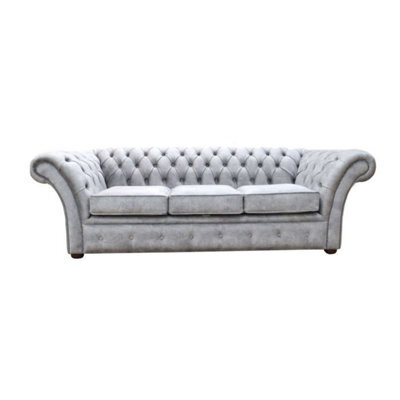 Chesterfield Handmade 3 Seater Sofa Oakland Taupe Grey Fabric In Balmoral Style - image 1
