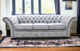 Chesterfield Handmade 3 Seater Sofa Oakland Taupe Grey Fabric In Balmoral Style - thumbnail 4