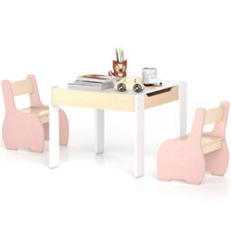 Gainoom 4-In-1 Kids Pink Table And Chair Set Children Activity Storage Table