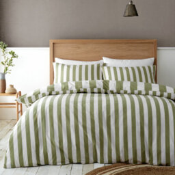 Catherine Lansfield Cove Stripe Green Duvet Cover Set Single Bedding Set - thumbnail 2
