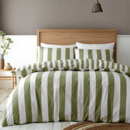 Catherine Lansfield Cove Stripe Green Duvet Cover Set Single Bedding Set - thumbnail 1