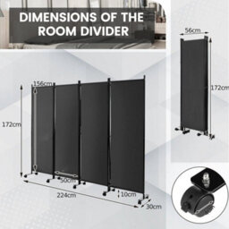 4 Panel Room Divider On Wheels Rolling Privacy Screens Mobile Freestanding - thumbnail 2