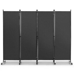 4 Panel Room Divider On Wheels Rolling Privacy Screens Mobile Freestanding - thumbnail 1