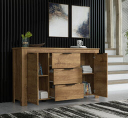 Furneo Tv Stand Oak Dark Effect Display Cabinet Sideboard Set Led Light Prestigio 2/4/6 - thumbnail 4