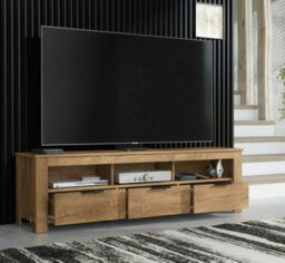 Furneo Tv Stand Oak Dark Effect Display Cabinet Sideboard Set Led Light Prestigio 2/4/6 - thumbnail 2